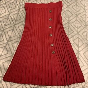Red Pleated Maxi Skirt